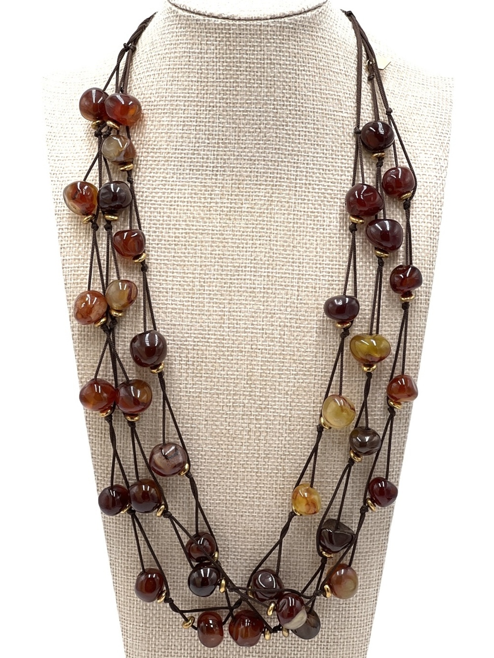 Vintage Cookie Lee Natural Agate Beaded Multi Cord Necklace